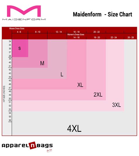 Maidenform - Size Chart - ApparelnBags.com