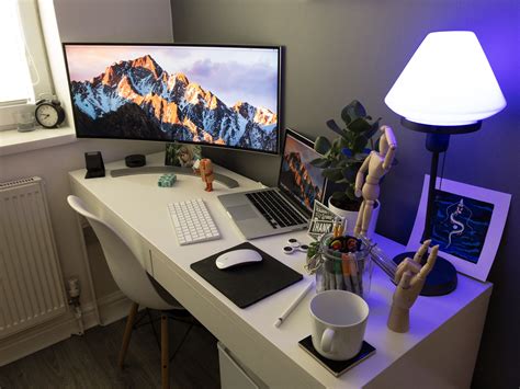 Desk Setup Ultrawide curved monitor macbook Computer Desk Setup, Pc ...