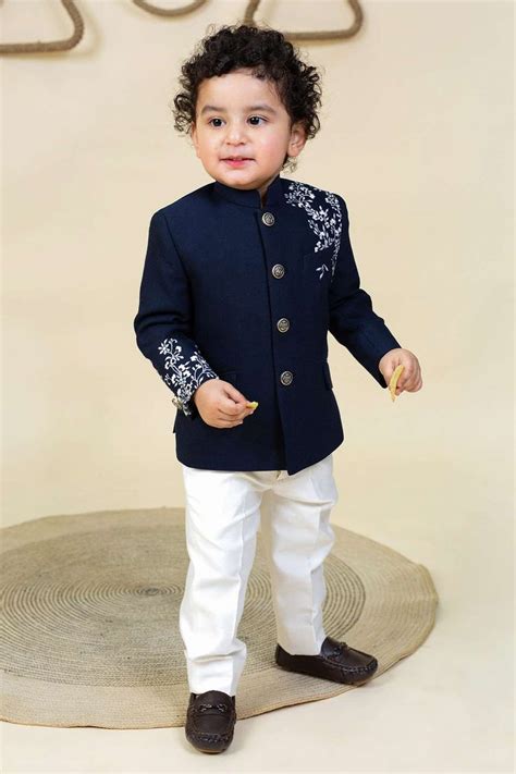 Buy Blue Cotton Bandhgala And Pant Set For Boys by Little Boys Closet ...