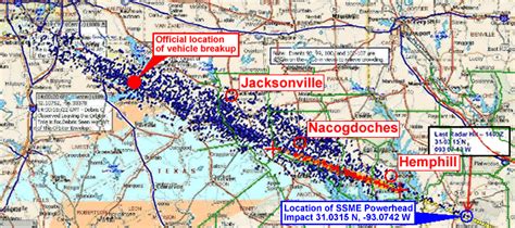 space shuttle - About how far was debris scattered from the Columbia ...