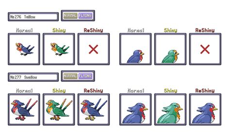 Shiny ReColour: Taillow line (gen 3) by ShinyDexProject on DeviantArt