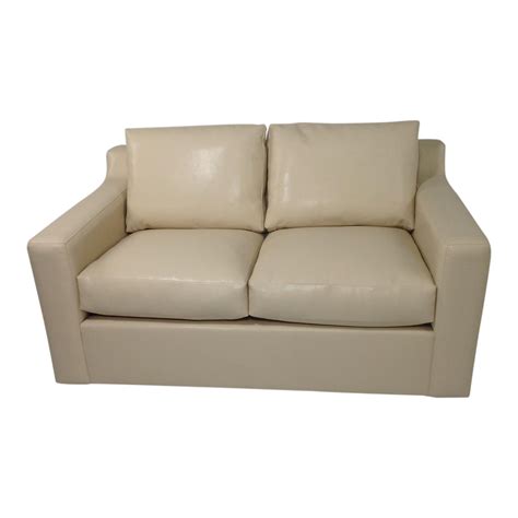 Modern Designer Faux Leather Loveseat | Chairish