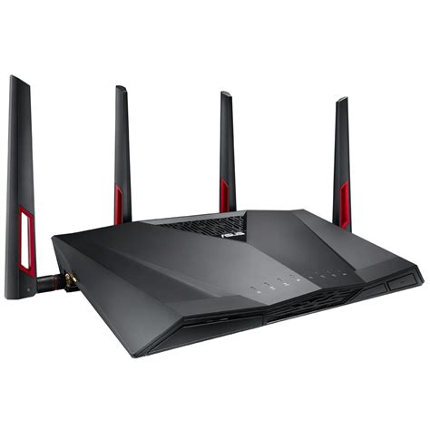 the router is connected to two different devices and has red trims on it