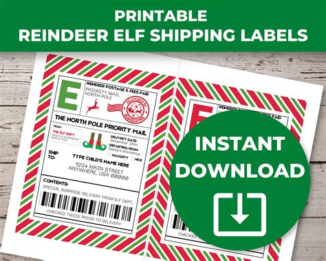 Editable Elf Mail Shipping Label, North Pole Shipping Label, Reindeer Mail Shipping Label ...