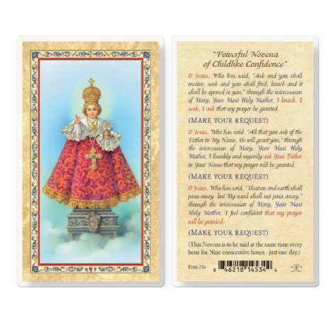 Infant of Prague - Novena Prayer Gold-Stamped Laminated Holy Card - 25 ...