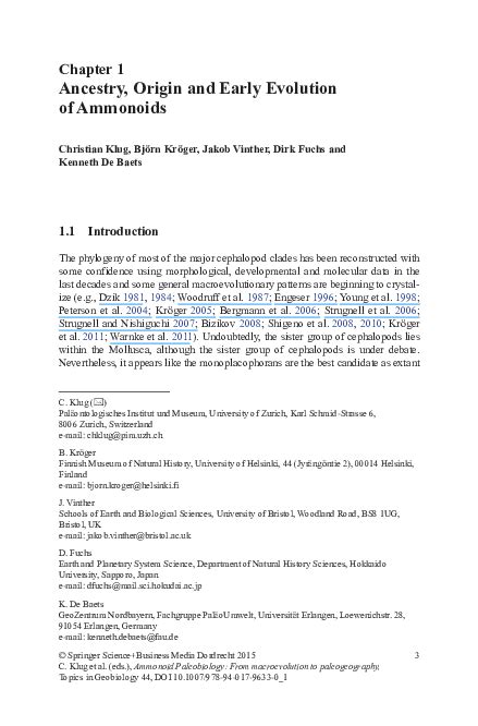 (PDF) Ancestry, Origin and Early Evolution of Ammonoids | Jakob Vinther ...