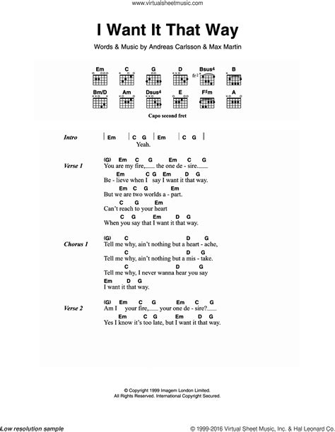 I Want It That Way sheet music for guitar (chords) (PDF)