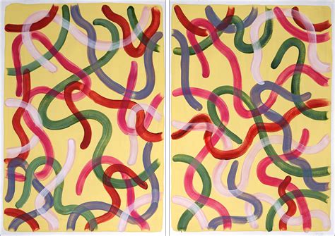 Natalia Roman - Vivid Gestures on Vanilla, Urban Brush Strokes in Red, Pink and Green, Diptych ...