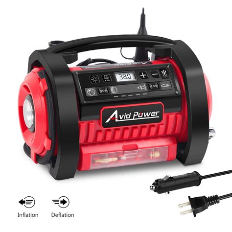 Tire Inflator Air Compressor, 12V DC / 110V AC Dual Power Tire Pump wi ...