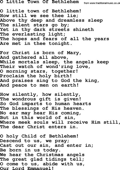 Catholic Hymns, Song: O Little Town Of Bethlehem - lyrics and PDF