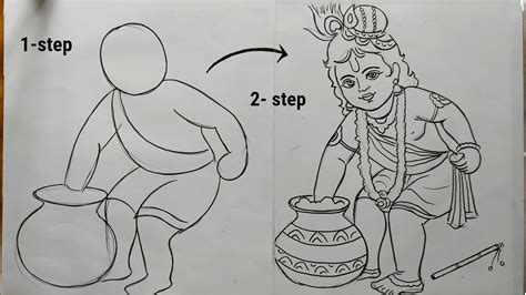 very easy lin art bal krishna for rash yatra,krishna thakur drawing,how to draw lord krishna ...