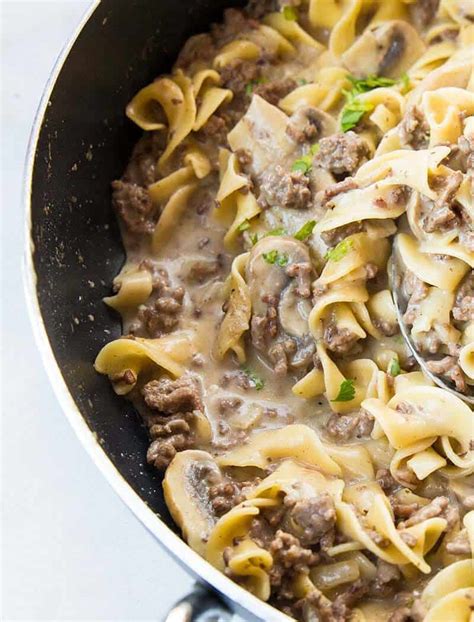 One Pot Rich & Creamy Ground Beef Stroganoff & Noodles - The Kitchen Magpie