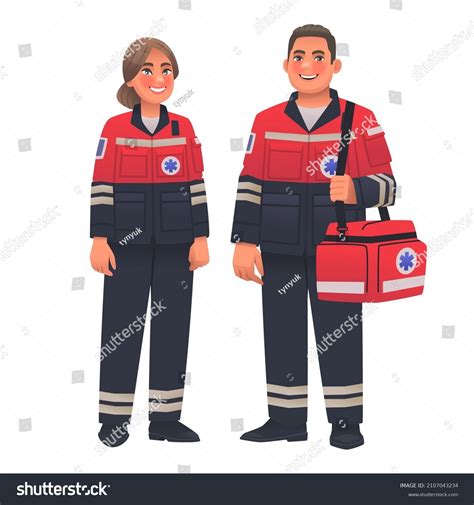 Paramedics Man Woman Dressed Uniform Ambulance Stock Vector (Royalty ...