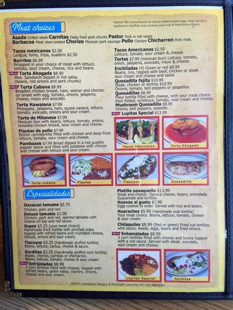 Menu of La Lupita Mexican Restaurant in Clarksville, IN 47129