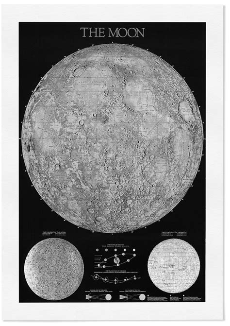 Detailed Map of the Moon and Moon Phases Poster | Astrology Wall Art ...