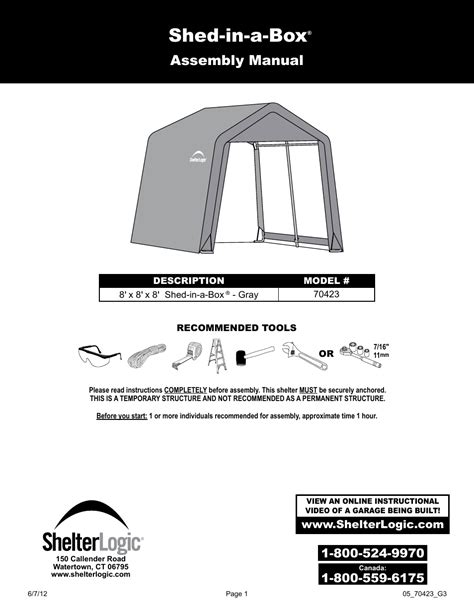 ShelterLogic 70423 8 x 8 x 8 Shed-in-a-Box User Manual | 33 pages