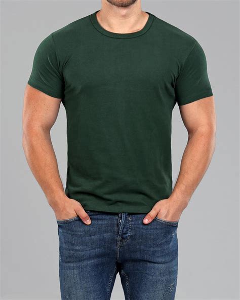 Men's Dark Green Crew Neck Fitted Plain T-Shirt | Muscle Fit Basics