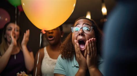 A person's shocked reaction to a surprise party thrown in their honor