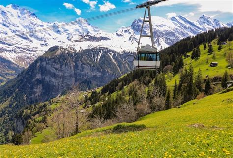 Premium Photo | Cable car & view of landscape in the alps at gimmelwald ...