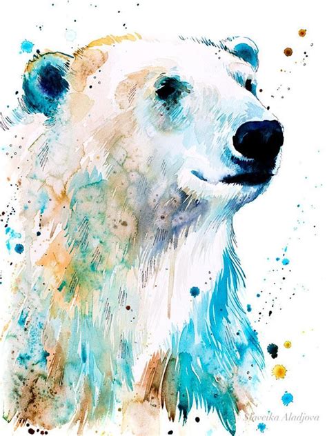 Polar bear watercolor painting print by Slaveika Aladjova, art, animal, illustration, home decor ...