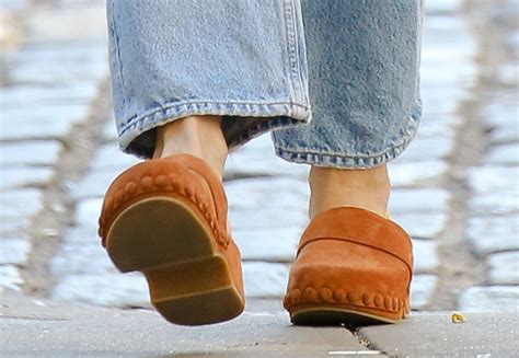 Katie Holmes Masters Double Denim With Joyful Studded Chloe Clogs ...