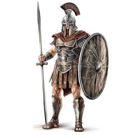 Premium Photo | Spartan warrior in armor with weapons and shield isolated on white closeup