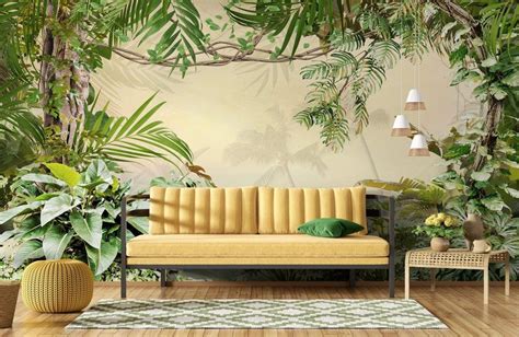 Magical Tropical Rainforest Wallpaper Mural for Livingroom,Bedroom, Bathroom, Cafe. Theme ...