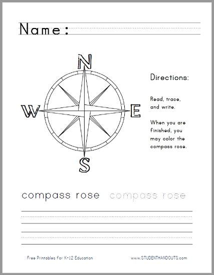 Compass Rose Handwriting Worksheet for Lower Elementary Social Studies ...