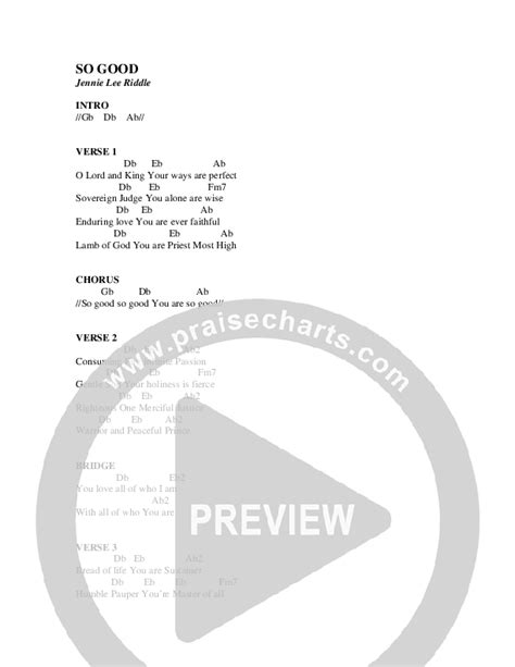 So Good Chords PDF (Christ For The Nations) - PraiseCharts