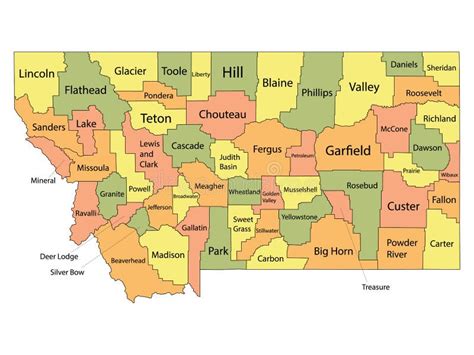 Montana County Map stock vector. Illustration of names - 173364783