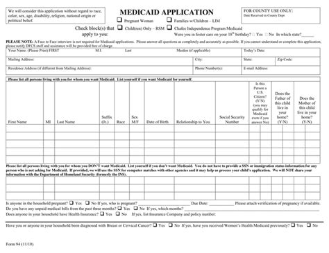 Medicaid Application - download free documents for PDF, Word and Excel