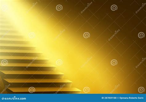 Abstract Golden Light Rays Scene with Stairs Stock Illustration ...