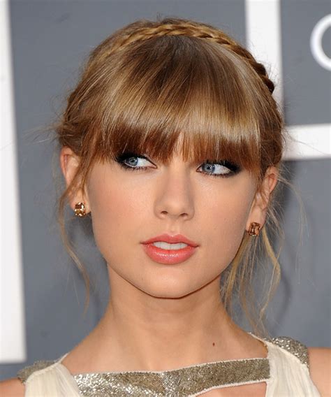 Taylor Swift Long Straight Dark Golden Blonde Braided Updo Hairstyle ...