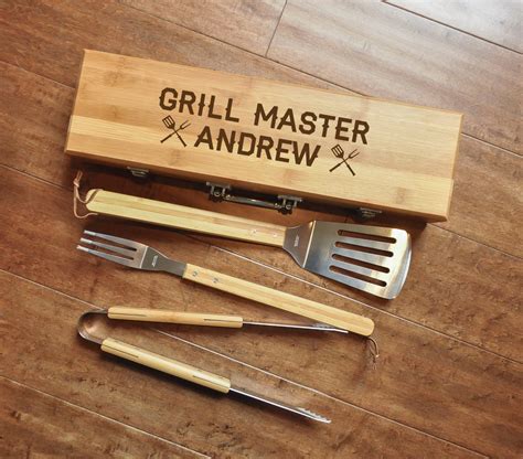 BBQ Set, 3 Piece Barbecue Grill Set, Barbeque Grilling Gift, Father's Day Gift, Personalized BBQ ...