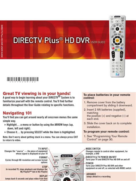 DirecTV DVR HR23 Manual | PDF | High Definition Television | Digital ...