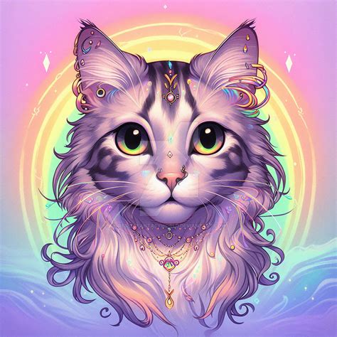 Cat with rainbow portrait digital illustration by RebelsFantasyWorld on DeviantArt