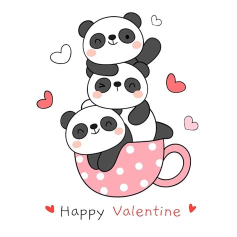 Premium Vector | Draw cute panda in sweet cup for valentine day