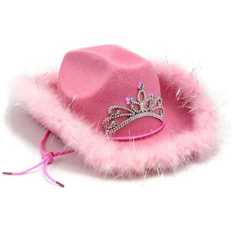 Womens Adult Pink Cowboy Cowgirl Hat Tiara Feathered Costume Accessory ...