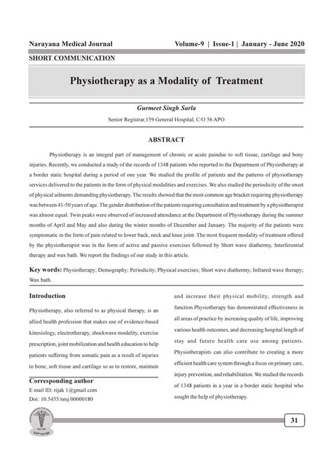 (PDF) Physiotherapy: Modalities and patient profile