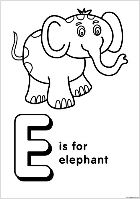 Letter E is for Elephant Coloring Page - Free Printable Coloring Pages