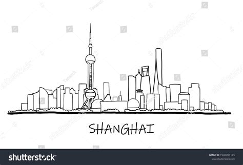 1,095 Shanghai Skyline Drawing Images, Stock Photos, 3D objects ...