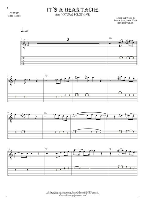 Its a Heartache - Notes and tablature for guitar - melody line ...