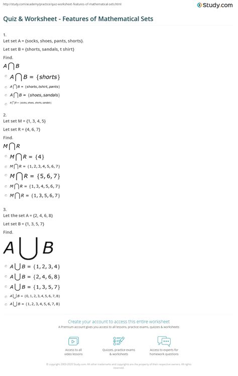 Quiz & Worksheet - Features of Mathematical Sets | Study.com