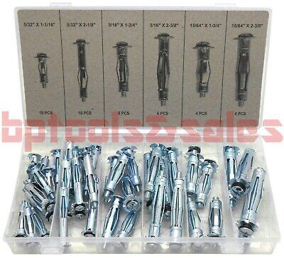 40pc Molly Bolt Assortment Set 6 Sizes Wall Anchors w/ Attachment ...