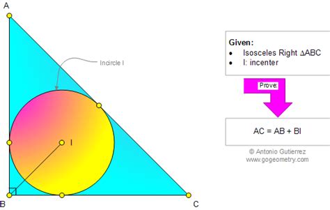 Geometry Problem 976: Isosceles Right Triangle, 45 Degrees, Incenter, Angle Bisector, Hypotenuse ...