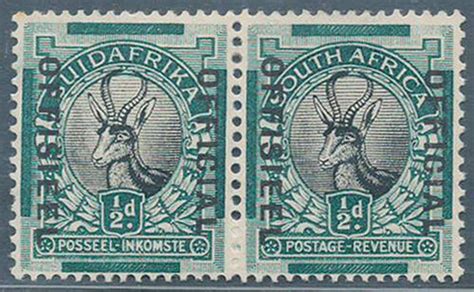 Union of South Africa - South Africa Official Stamps - 1930-47 - 1/2d black&green horiz pair ...