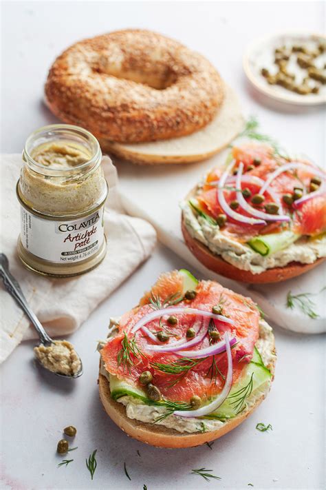 Smoked Salmon Bagel Sandwich with Artichoke Pate Spread - Colavita Recipes