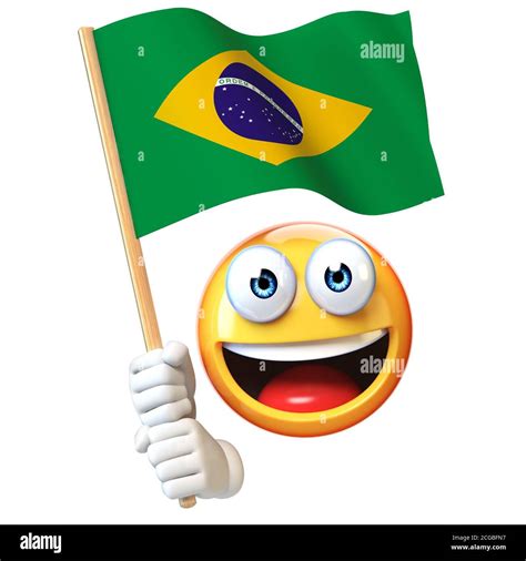 Emoji holding Brazilian flag, emoticon waving national flag of Brazil ...