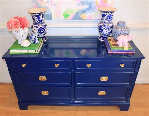 Navy blue lacquered high gloss dresser or buffet styled with chinoiserie chic decor | Dresser ...