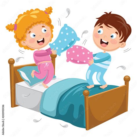 Vector Illustration Of Kids Playing Pillow Fight Stock Vector | Adobe Stock